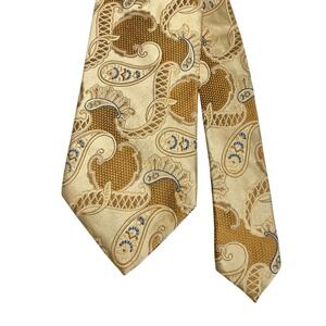 Ermenegildo Zegna Men's Tie AOP Paisley Gold/Mustard Silk 3 5/8" (W) 59" (L) guc